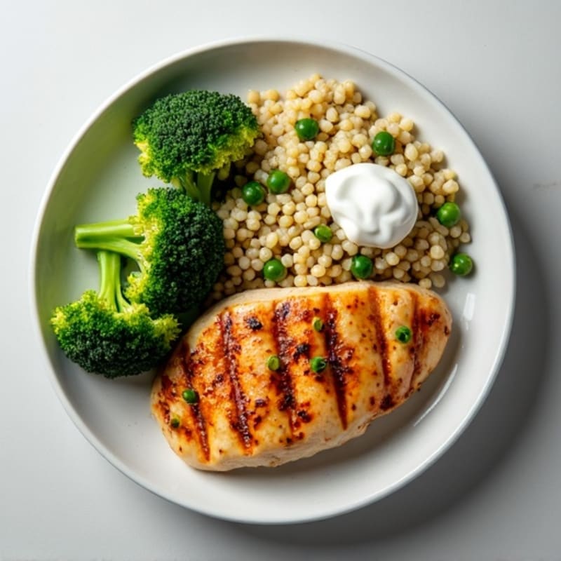 Grilled Chicken Breast with Steamed Broccoli and Quinoa Salad