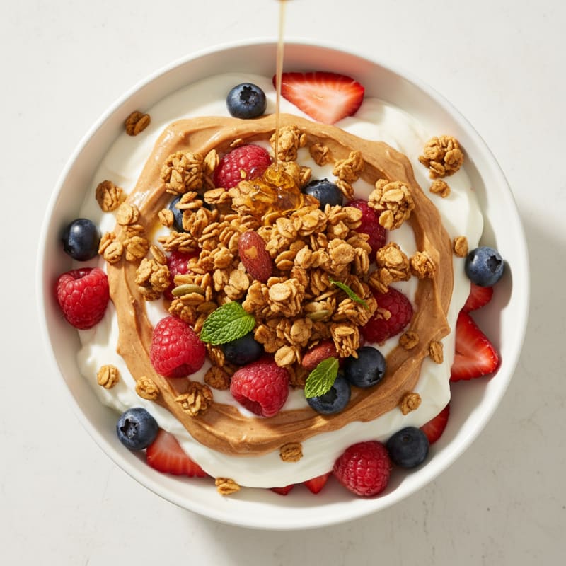Creamy Greek Yogurt Parfait with Almond Butter and Mixed Berries