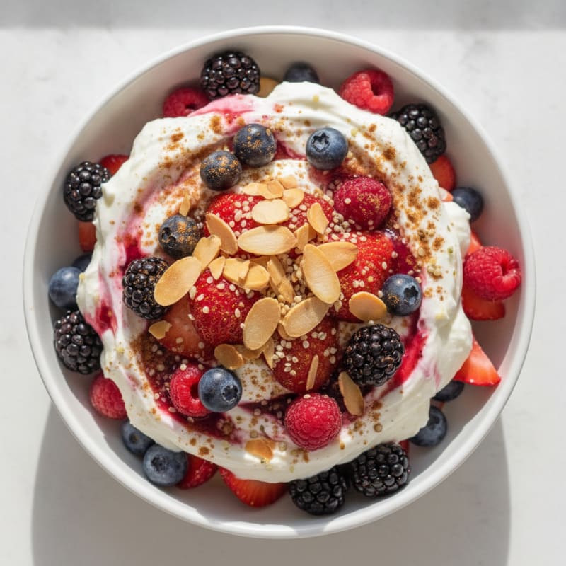 Greek Yogurt Protein Pudding with Mixed Berries