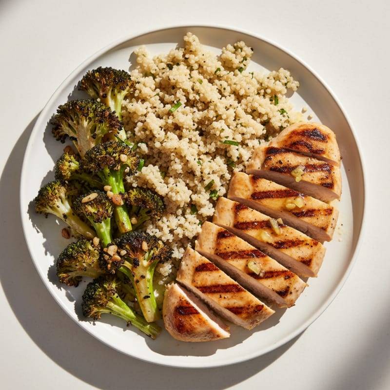 Grilled Chicken Breast with Quinoa and Roasted Broccoli