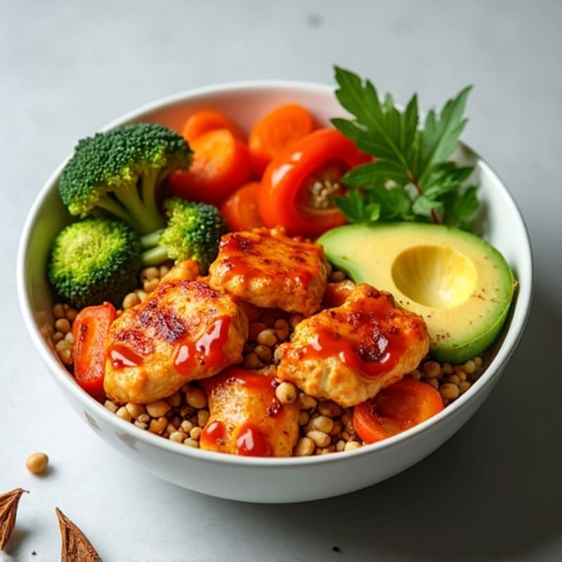 Spicy Buffalo Chicken Power Bowl with Roasted Vegetables