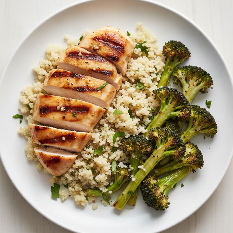Grilled Chicken Breast with Quinoa and Roasted Broccoli