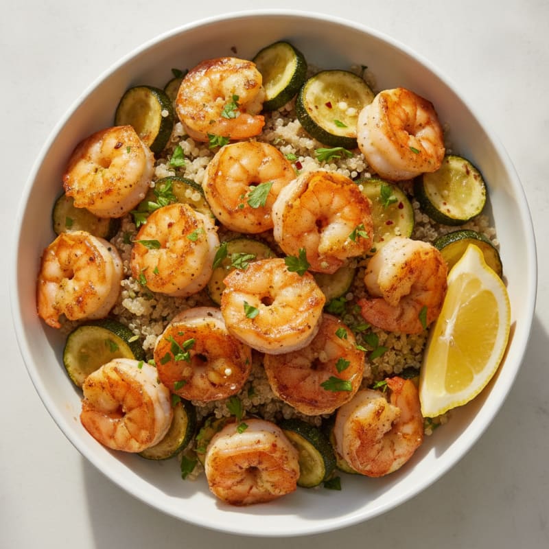 Garlic Shrimp with Roasted Zucchini and Quinoa
