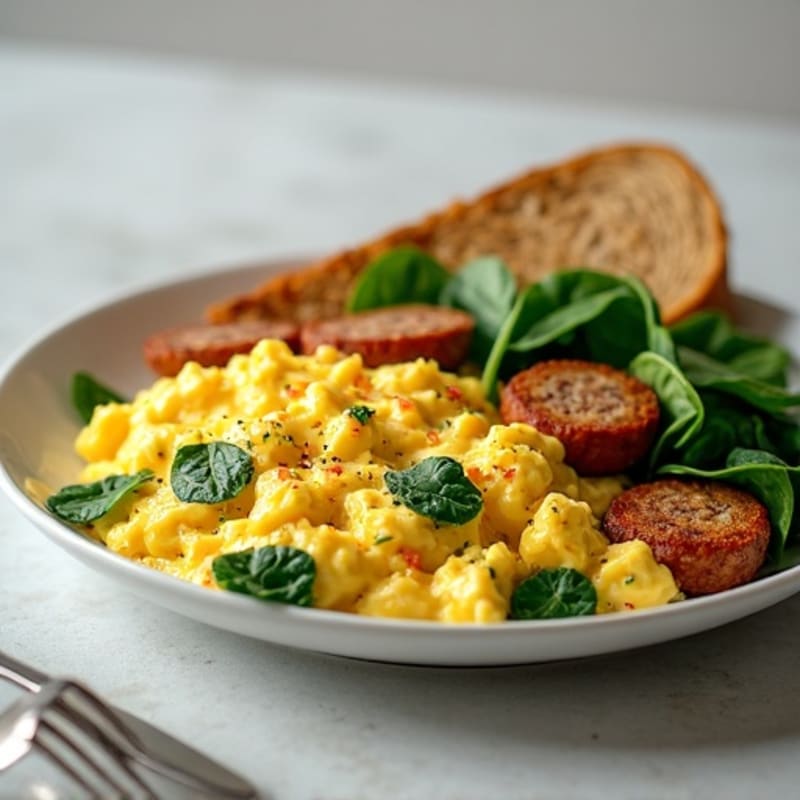 Egg White and Turkey Sausage Scramble with Spinach