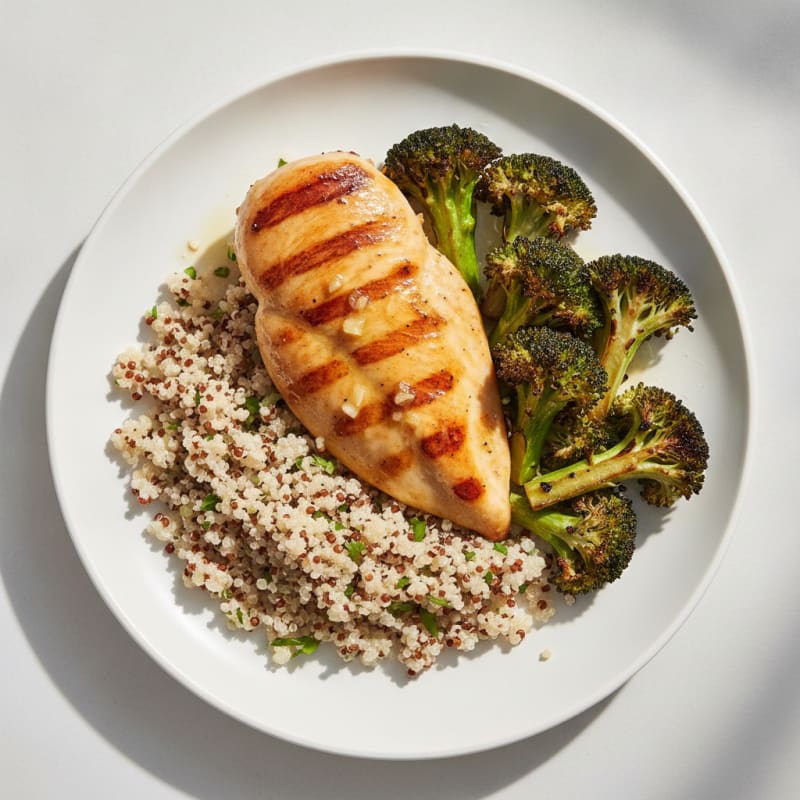 Grilled Chicken Breast with Quinoa and Roasted Broccoli
