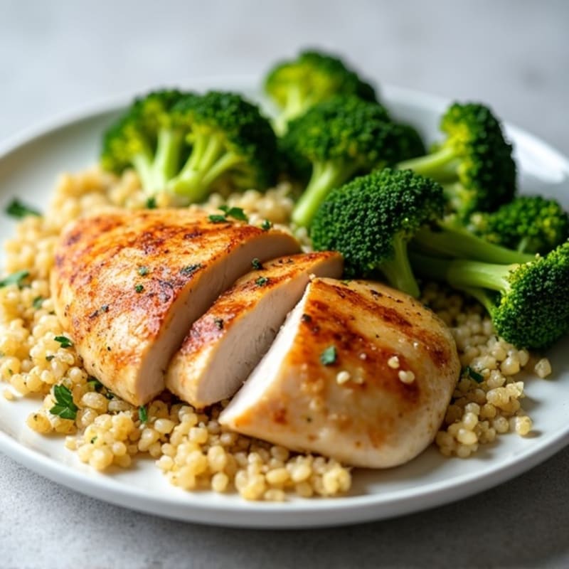 Grilled Lemon Garlic Chicken Breast with Steamed Broccoli and Quinoa