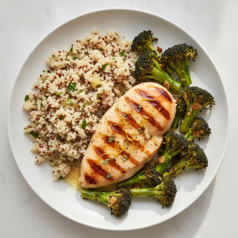 Grilled Chicken Breast with Quinoa and Roasted Broccoli