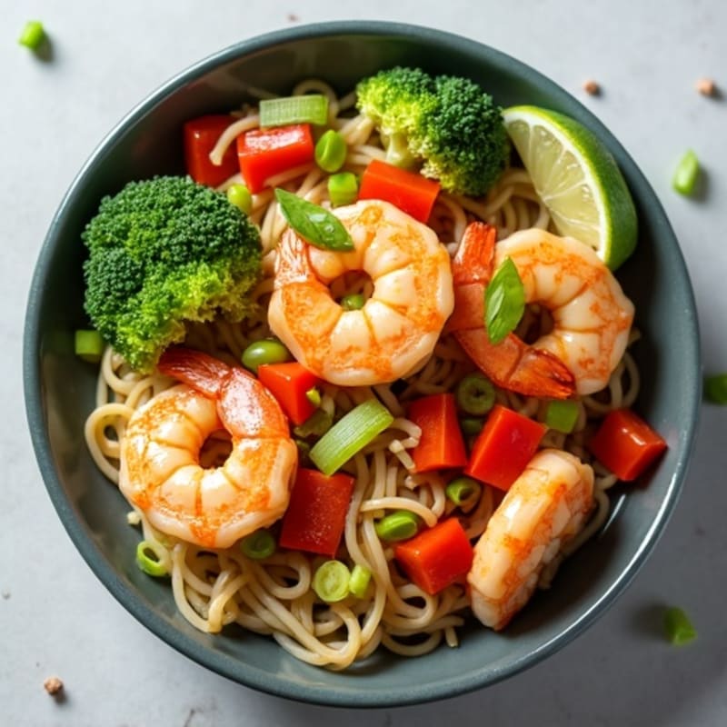 Zesty Garlic-Ginger Shrimp with Rice Noodles