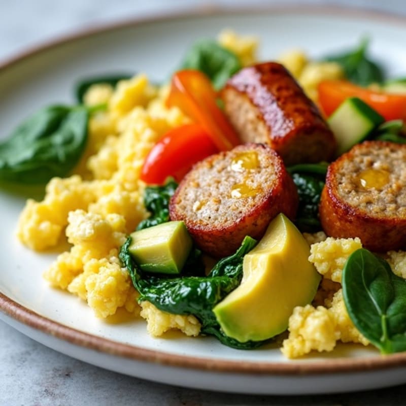 Egg White and Turkey Sausage Scramble with Spinach