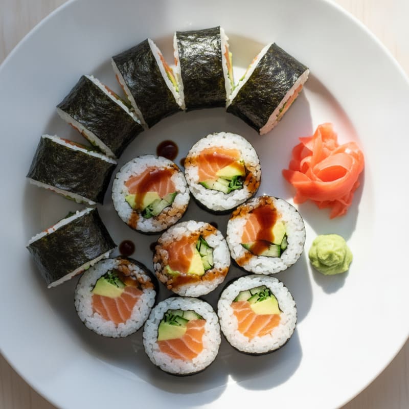 Fresh Salmon & Avocado Sushi Rolls