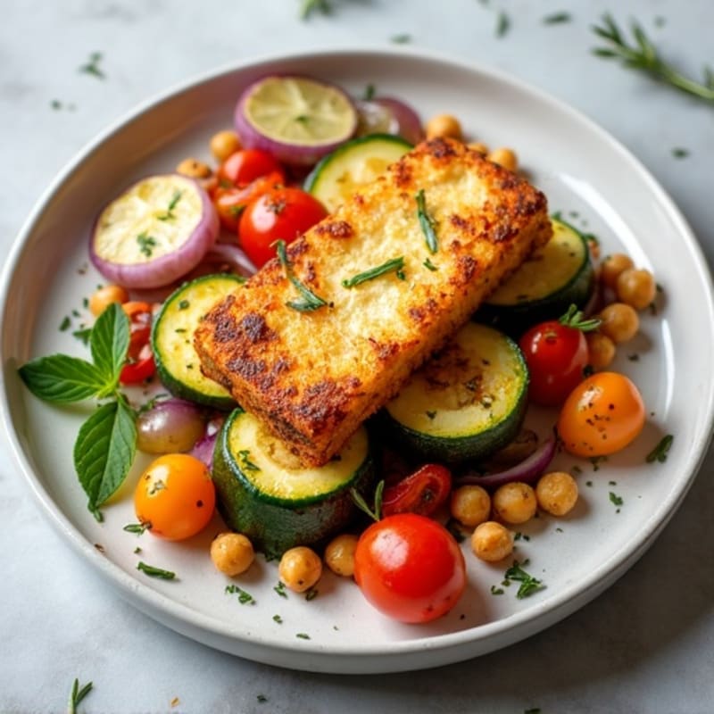Crispy Pan-Seared Halloumi with Herb-Roasted Vegetables