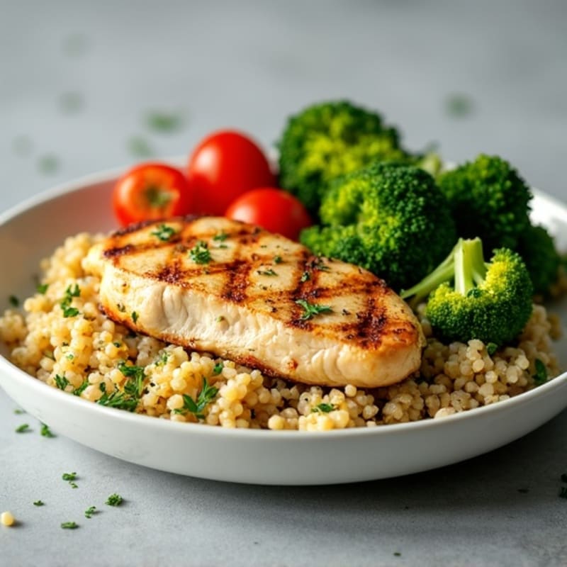 Grilled Chicken Breast with Quinoa and Roasted Broccoli