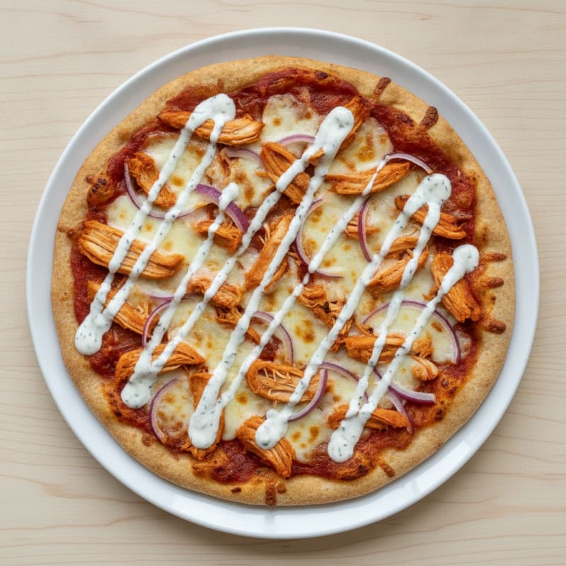 Buffalo Chicken Pizza with Ranch Drizzle