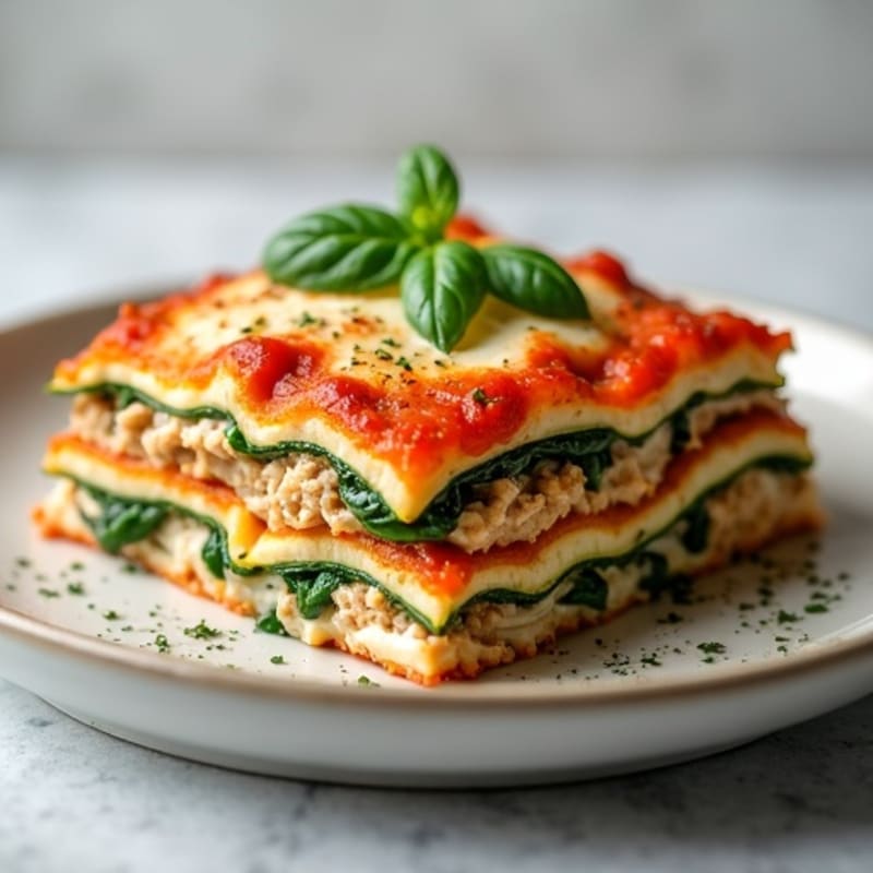 Lean Ground Turkey Lasagna with Creamy Ricotta and Spinach