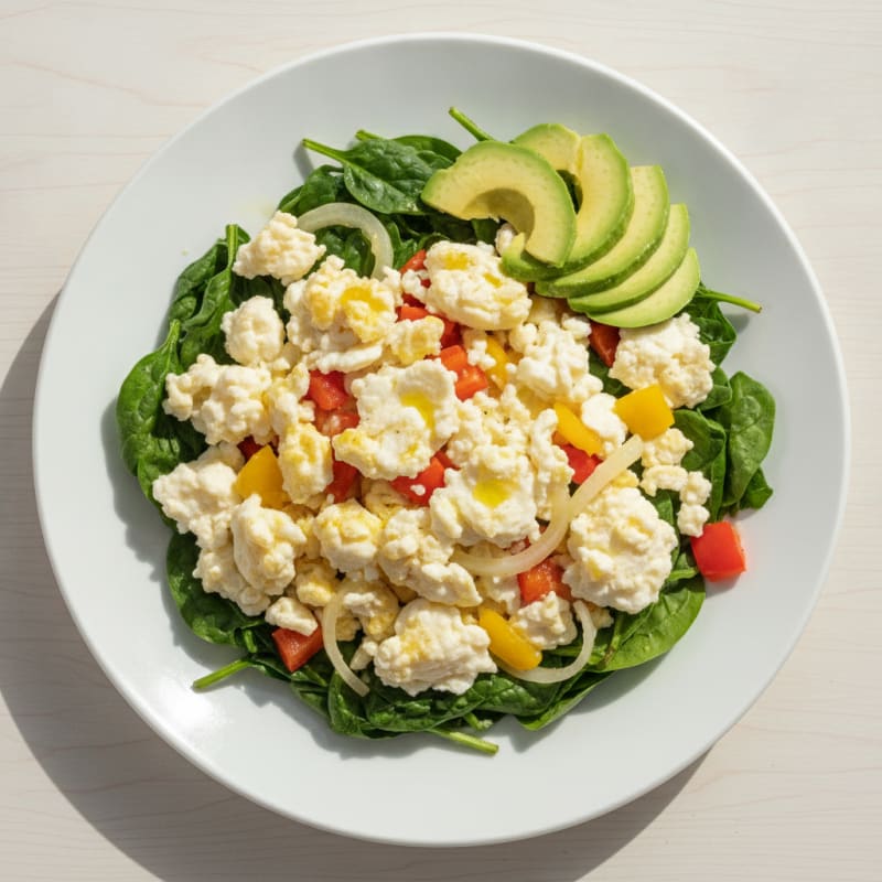 Egg White Vegetable Scramble with Sautéed Spinach