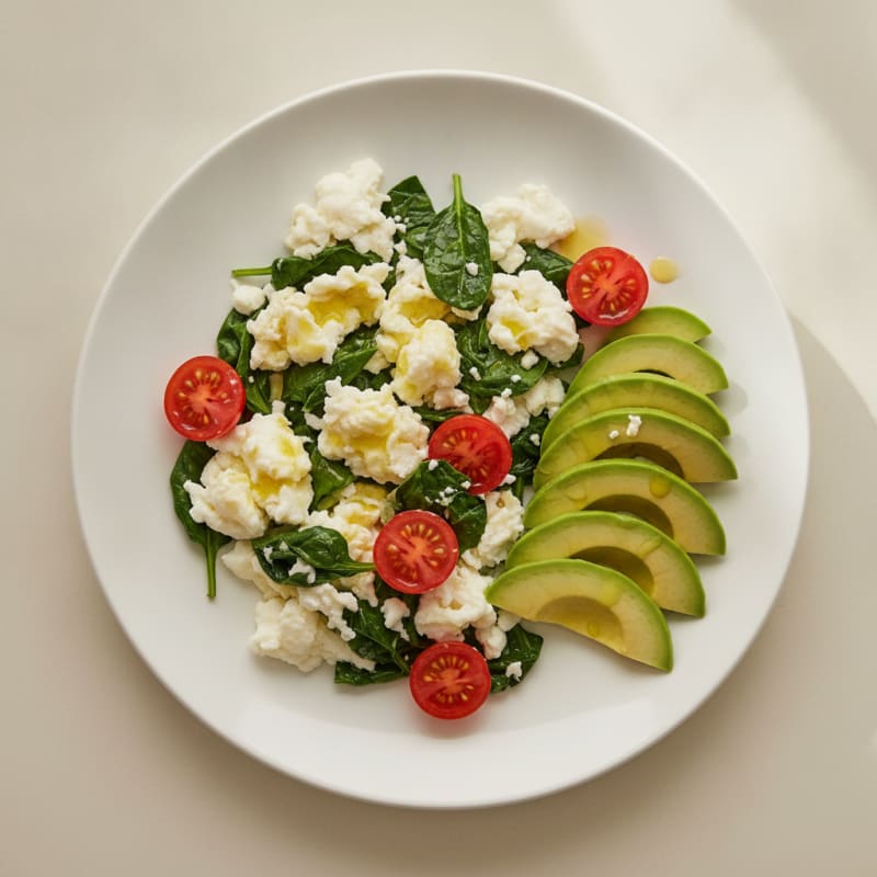 Egg White Spinach Scramble with Cherry Tomatoes