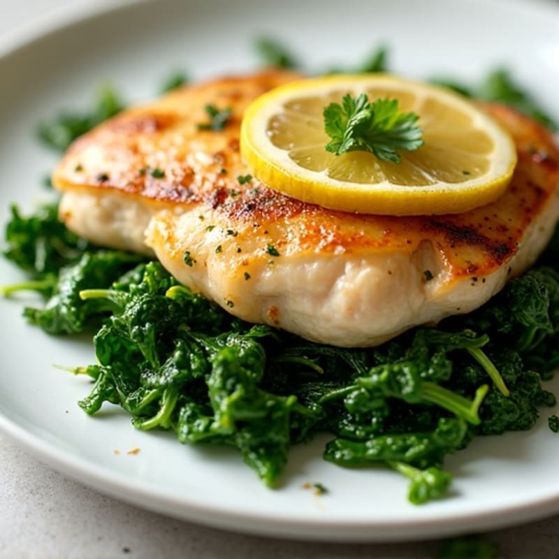 Lemon Garlic Pan-Seared Chicken with Sautéed Greens