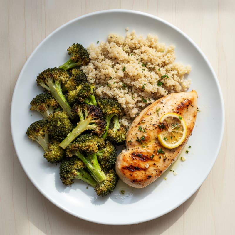 Grilled Chicken Breast with Quinoa and Roasted Broccoli