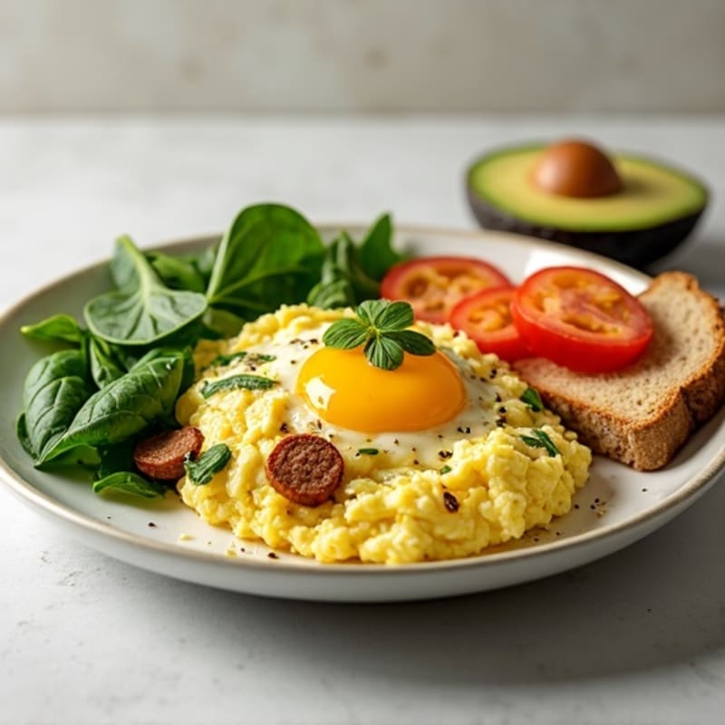 Egg White and Spinach Scramble with Turkey Sausage