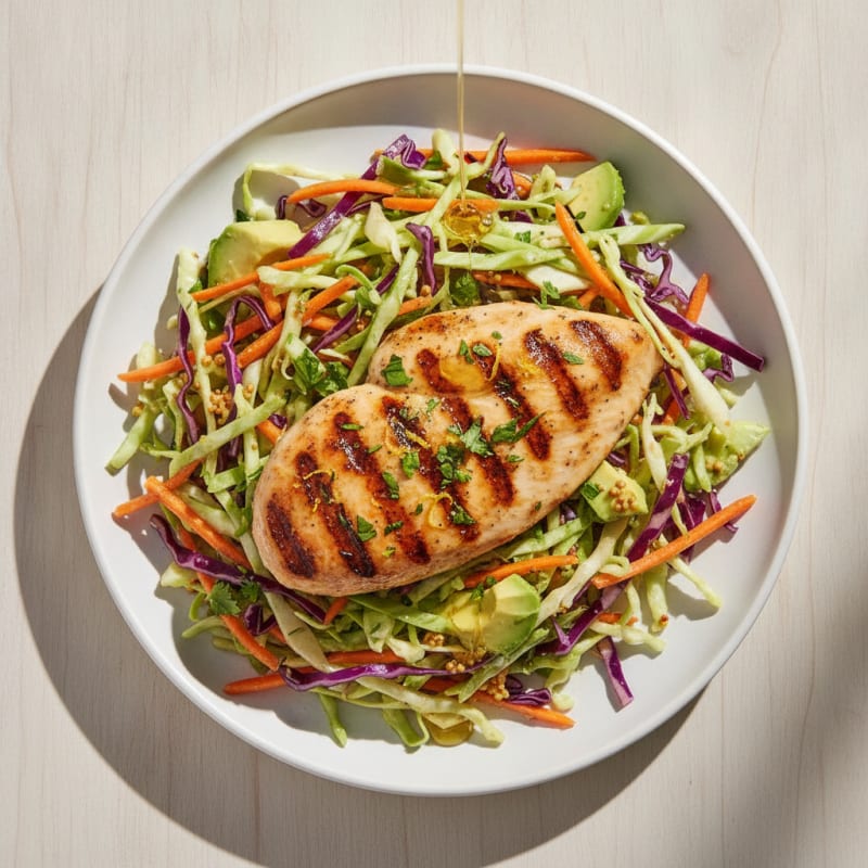 Grilled Chicken Breast with Crunchy Cabbage Slaw