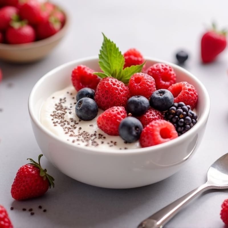 Silky Vanilla Protein Yogurt Bowl with Mixed Berries