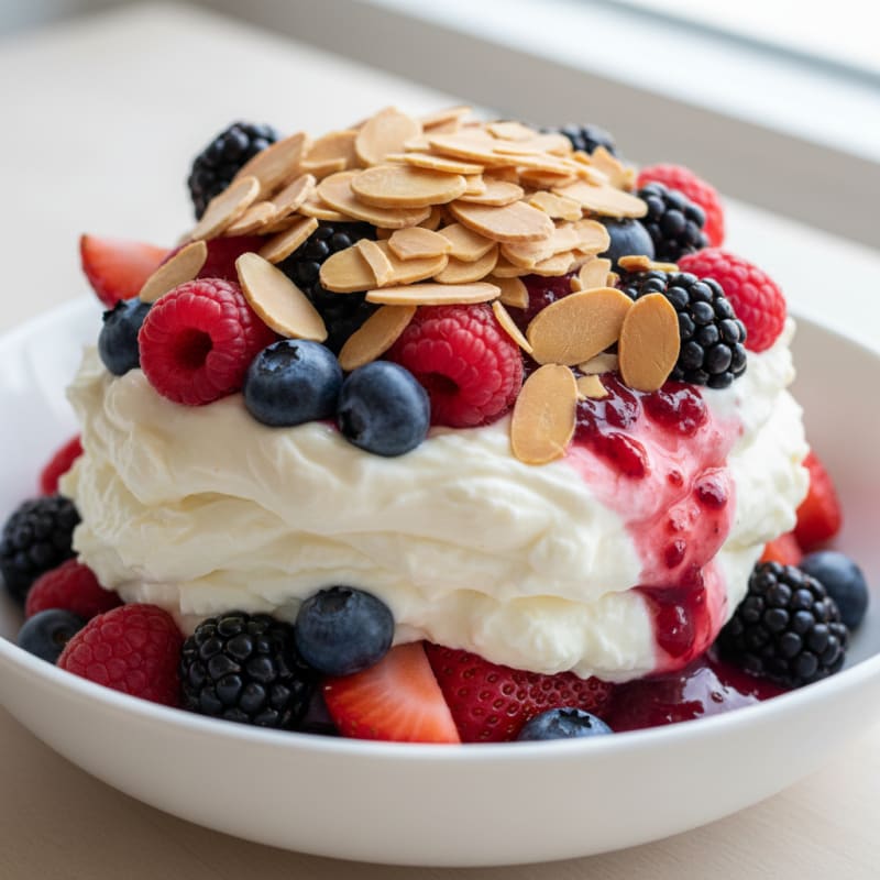 Greek Yogurt Protein Parfait with Mixed Berries and Almonds
