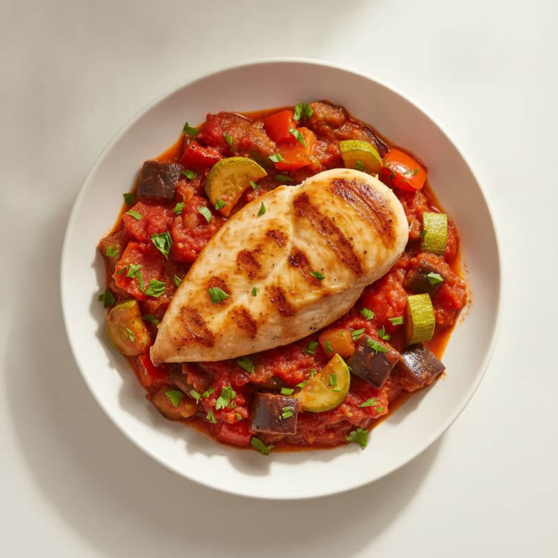 Roasted Vegetable Provencal Ratatouille with Seared Chicken
