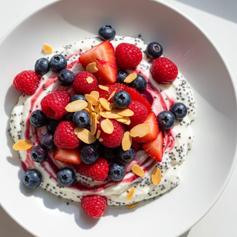 Greek Yogurt Protein Mousse with Mixed Berries