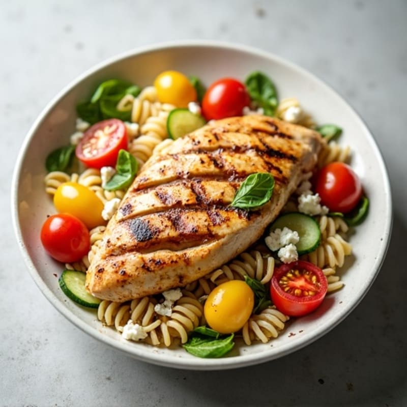 Grilled Chicken and Veggie Pasta Salad with Feta