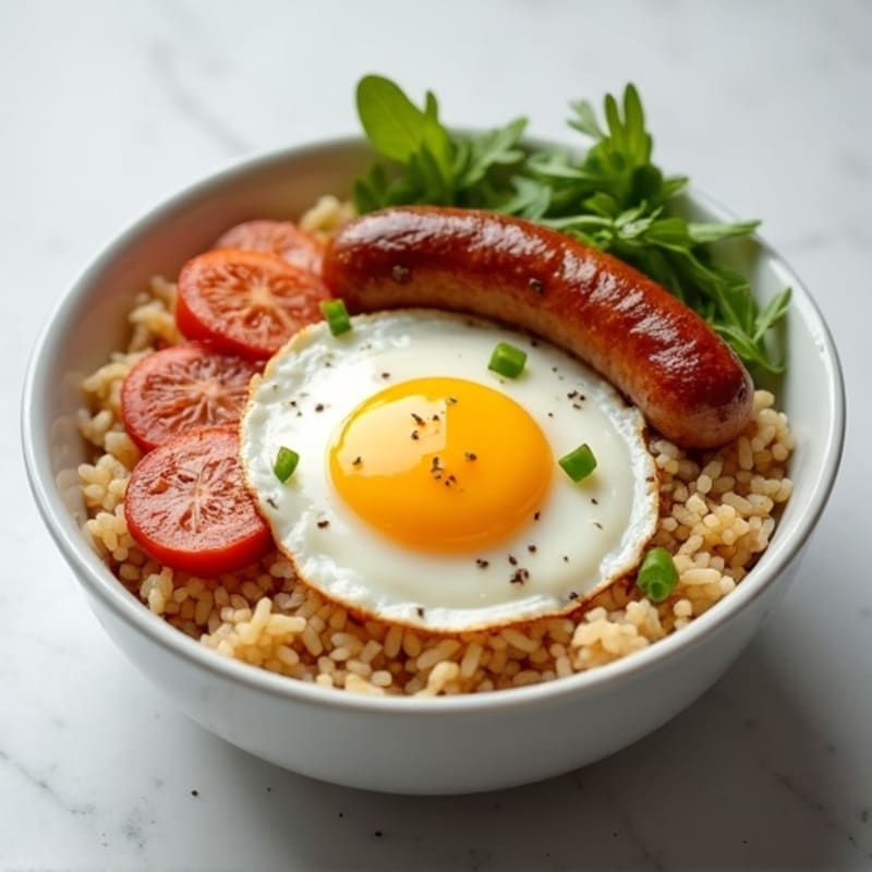 Crispy Egg White and Turkey Sausage Rice Bowl