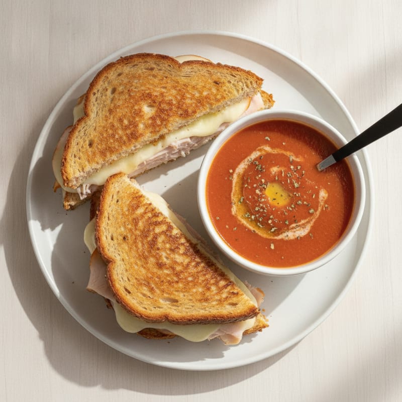 Triple-Decker Grilled Cheese with Tomato Soup