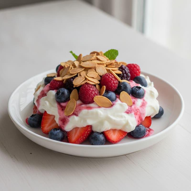 Greek Yogurt Protein Parfait with Mixed Berries and Almonds