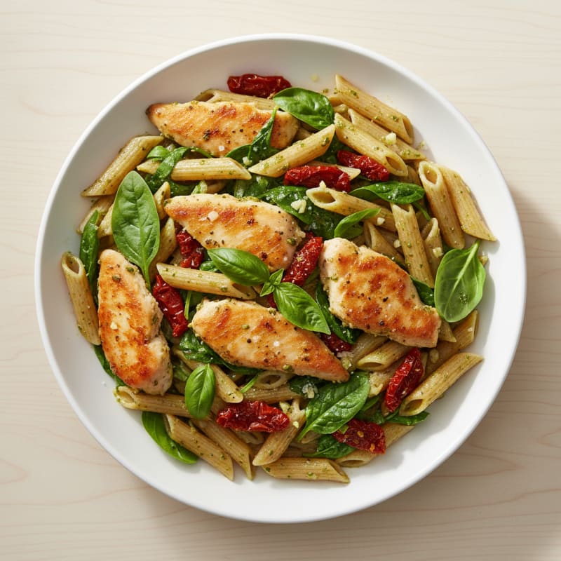 Pesto Chicken Pasta with Sun-Dried Tomatoes
