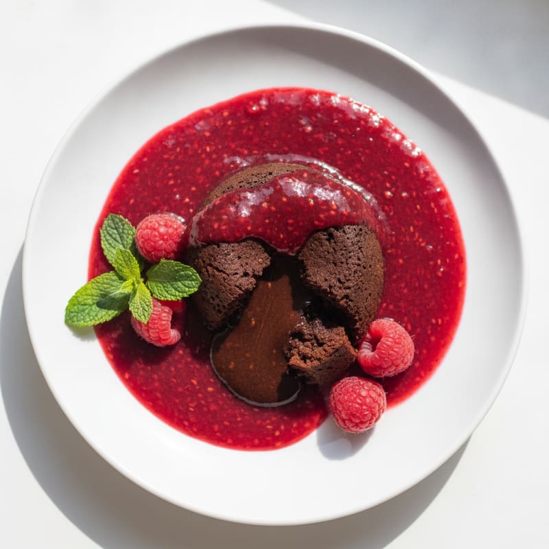 Chocolate Lava Cake with Raspberry Coulis