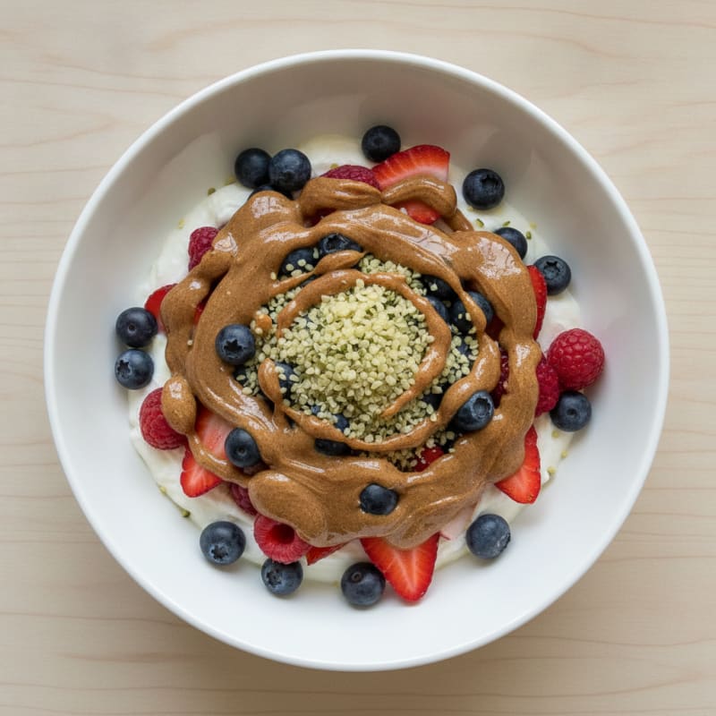 Greek Yogurt Protein Parfait with Mixed Berries and Almond Butter