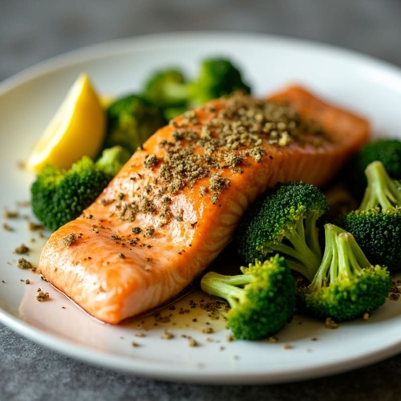 Herb-Crusted Pan Seared Salmon with Roasted Broccoli