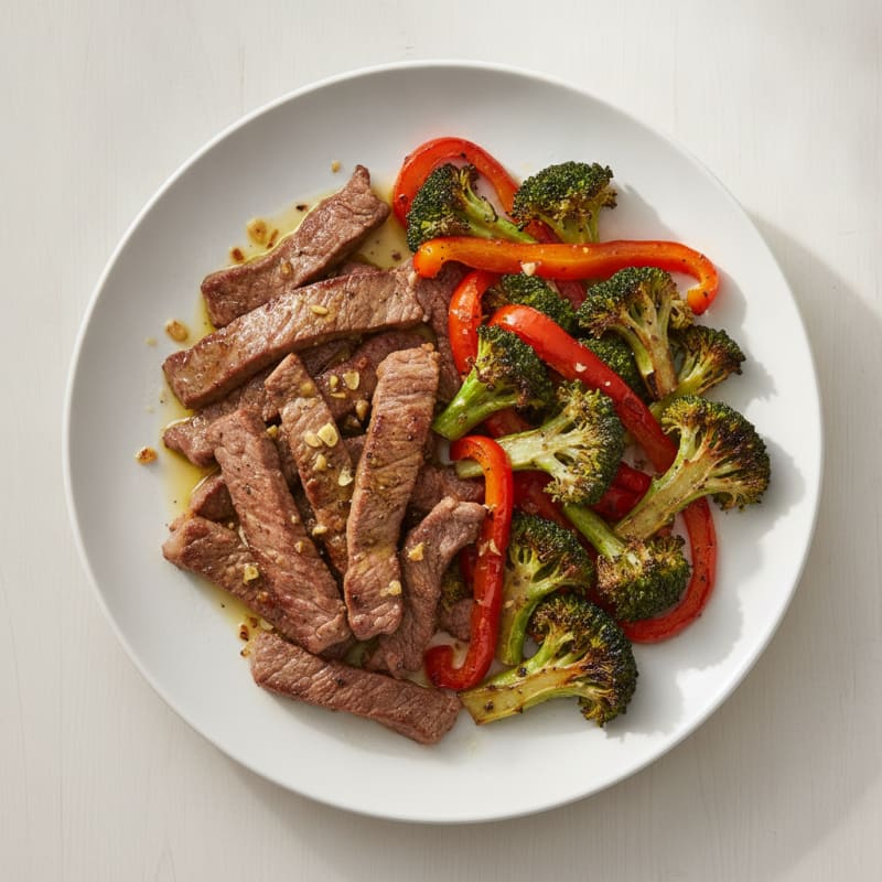 Seared Lean Beef Strips with Roasted Broccoli and Bell Peppers