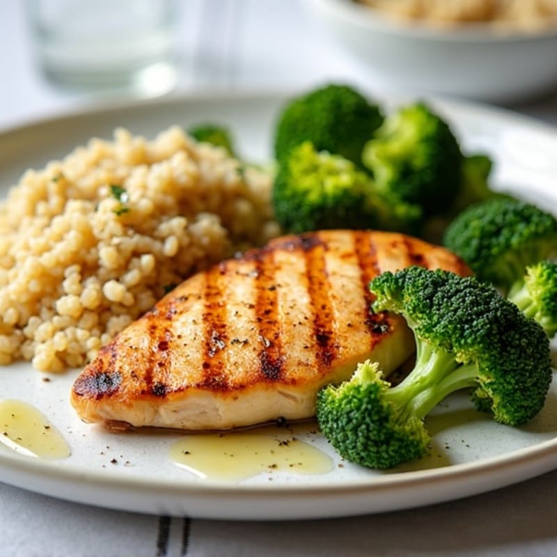Grilled Chicken Breast with Quinoa and Roasted Broccoli