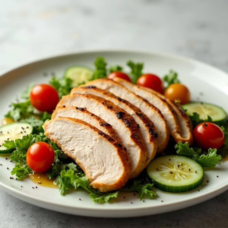 Grilled Turkey Breast Salad with Cherry Tomatoes and Cucumber