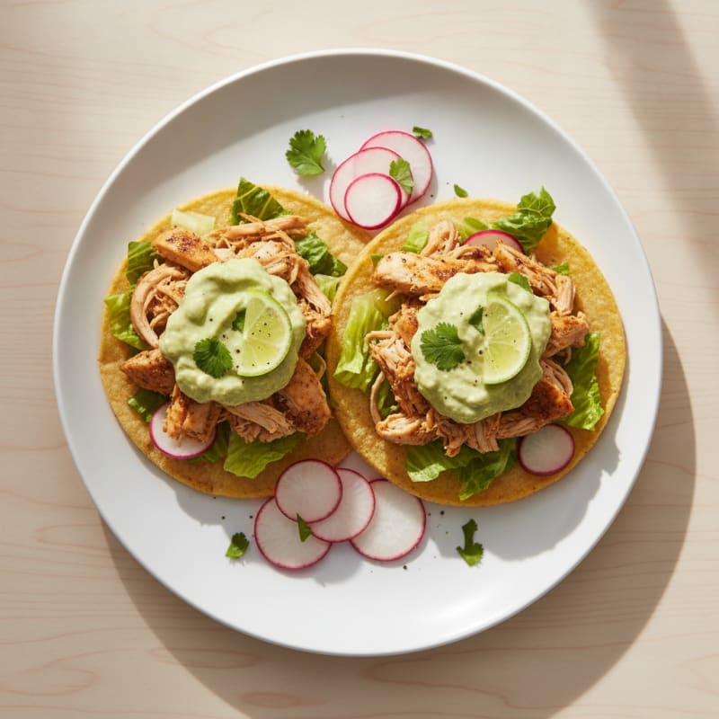 Chicken Tostadas with Avocado Crema