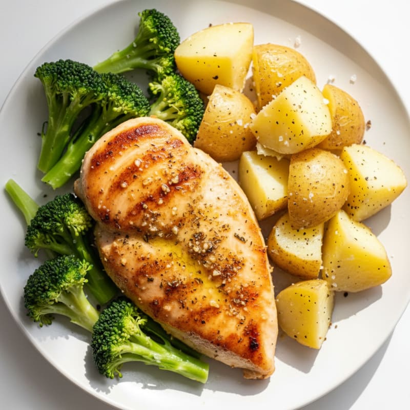 Chicken Breast with Steamed Potatoes and Broccoli