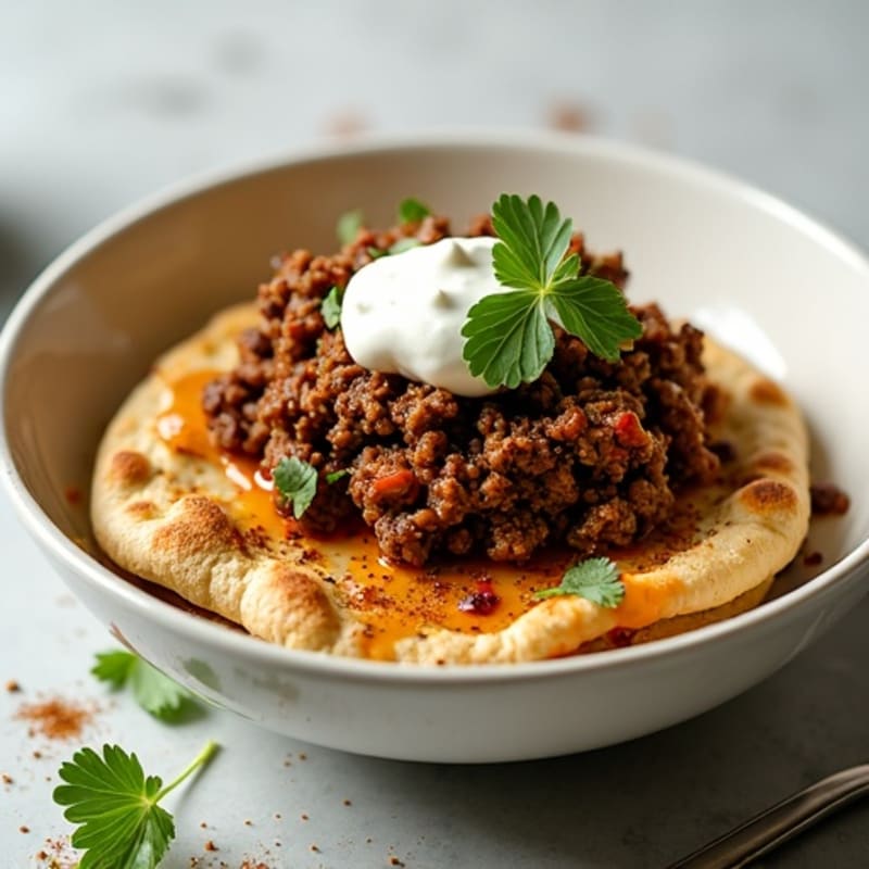 Spiced Ground Beef Naan Bowl with Garlic-Yogurt Sauce