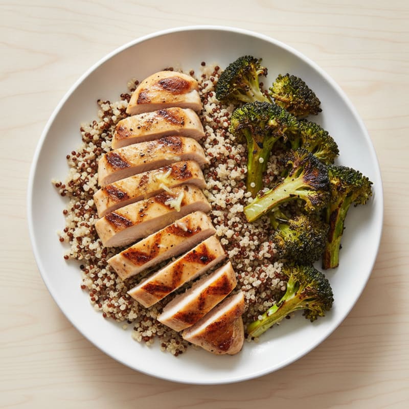 Grilled Chicken Breast with Quinoa and Roasted Broccoli