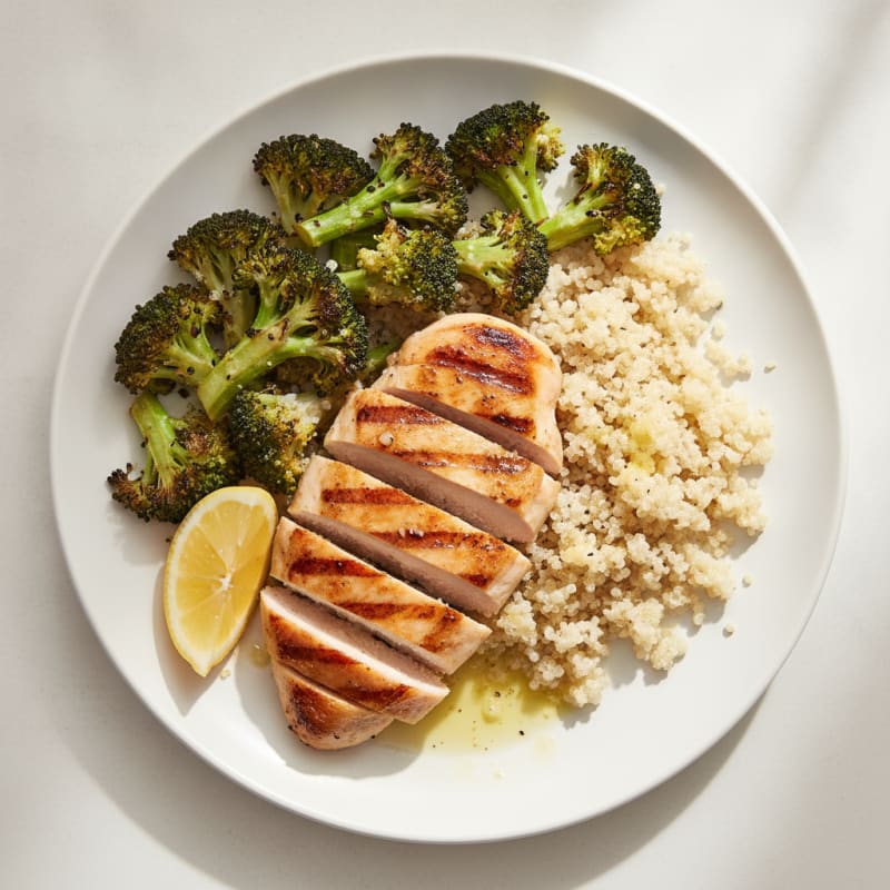 Grilled Chicken Breast with Roasted Broccoli and Quinoa
