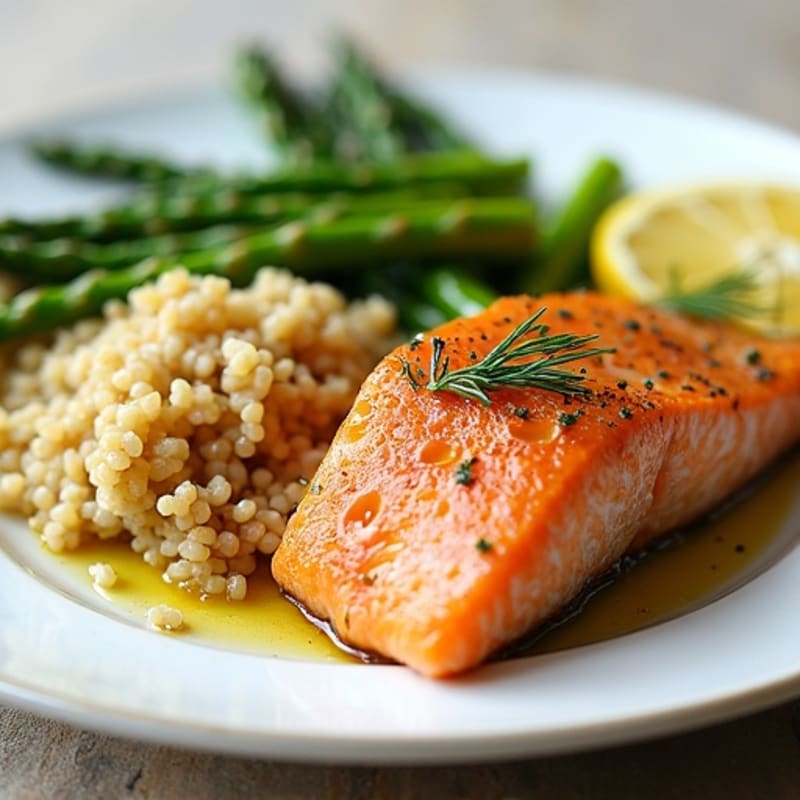 Lemon-Herb Roasted Salmon with Crispy Asparagus and Quinoa