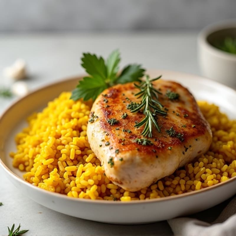 Herb-Roasted Chicken with Fluffy Turmeric Rice