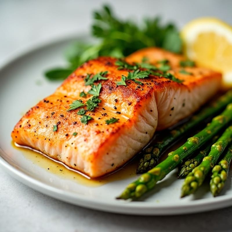 Crispy Pan-Seared Salmon with Lemon Herb Roasted Asparagus