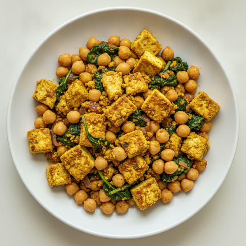 Silky Tofu Scramble with Spinach and Chickpeas