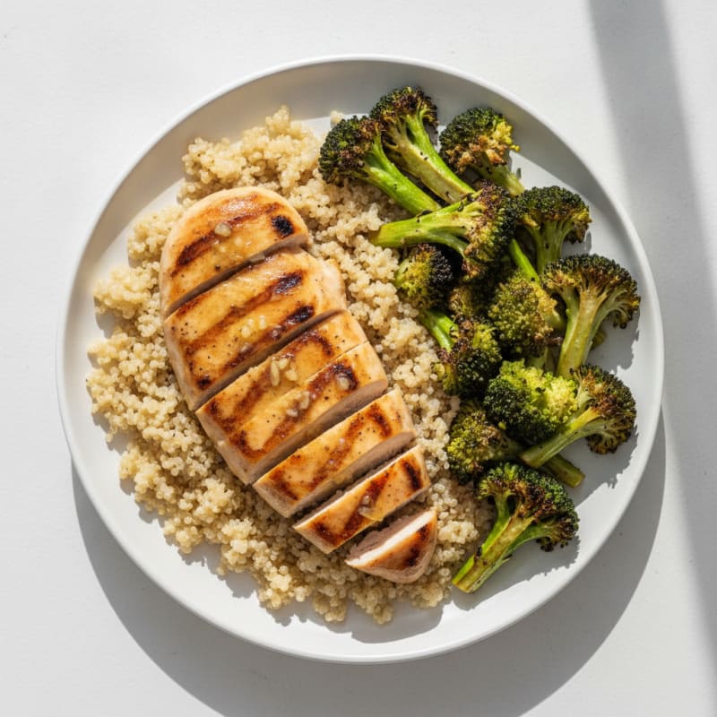 Grilled Chicken Breast with Quinoa and Roasted Broccoli