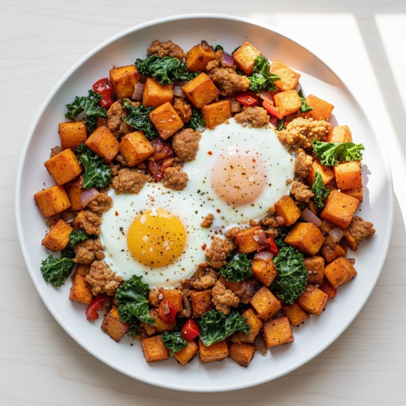 Baked Egg and Sweet Potato Hash